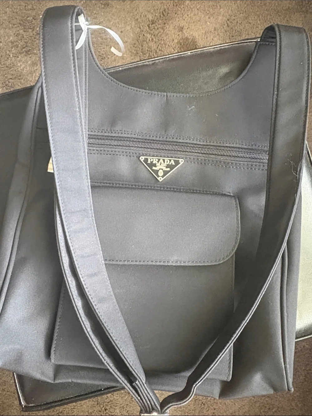 Prada Black Nylon Messenger Bag with Front Flap Pocket
